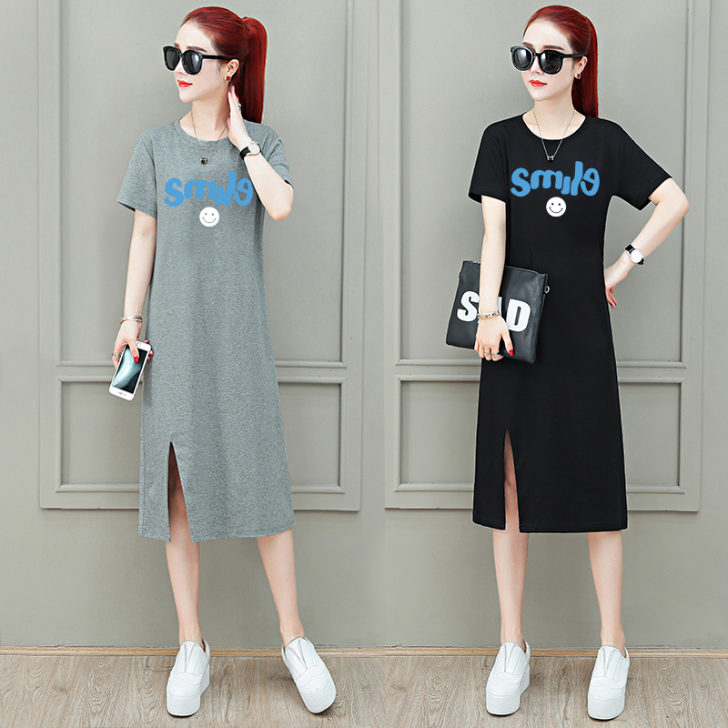 Đầm Thun Tay Ngắn Dáng Dài Qua Gối Phong Cách Hàn Quốc Thời Trang Cho Nữ Size M-4Xl