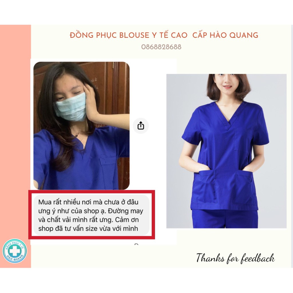 Bộ scrubs bác sĩ Hào Quang màu xanh đoàn hàng cao cấp