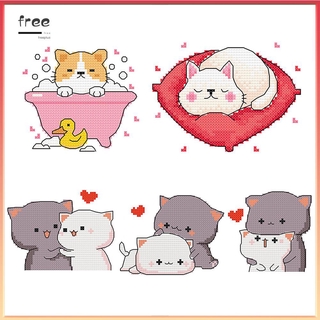 Tranh thêu chữ thập 11ct tự làm 25x20cm hình chó mèo
