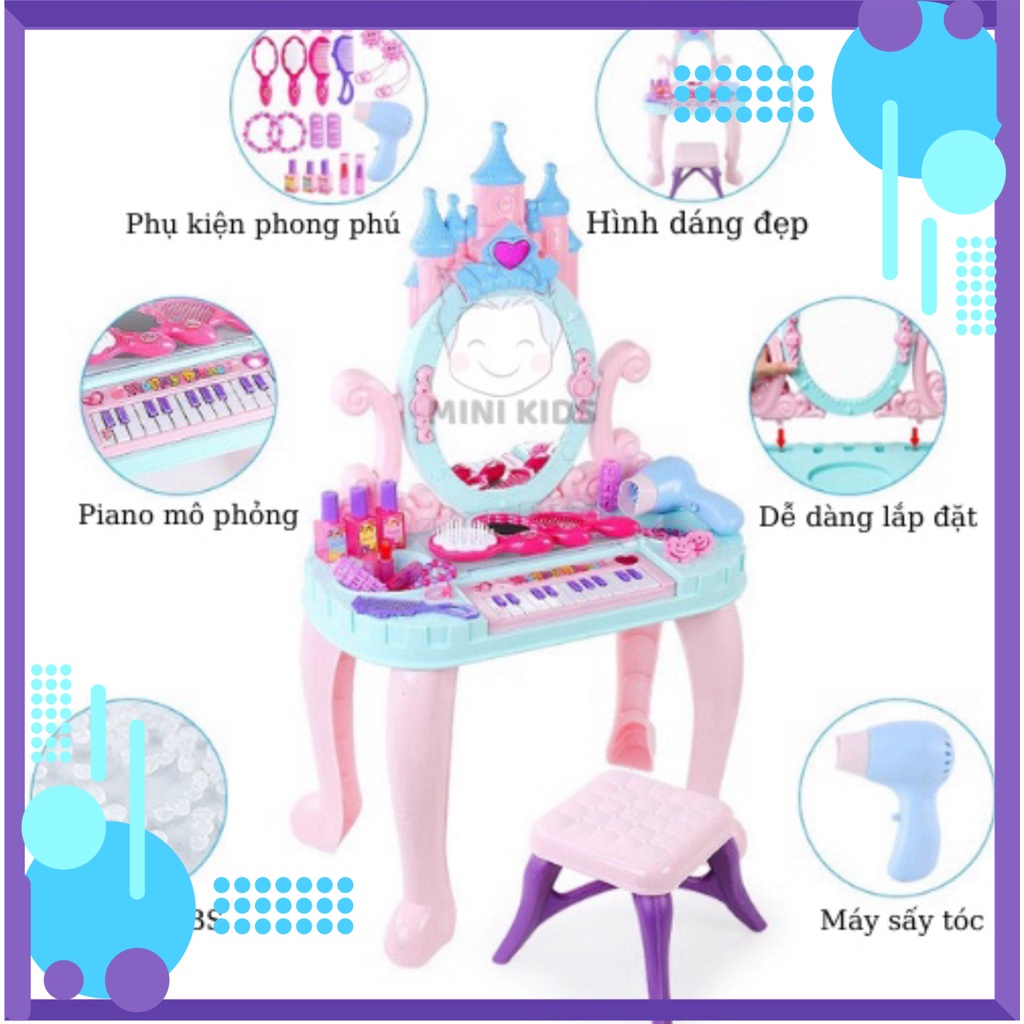 Đồ Chơi Bàn Trang Điểm Lâu Đài Kèm Đàn Piano Có Âm Thanh Và Ánh Sáng Cho Bé