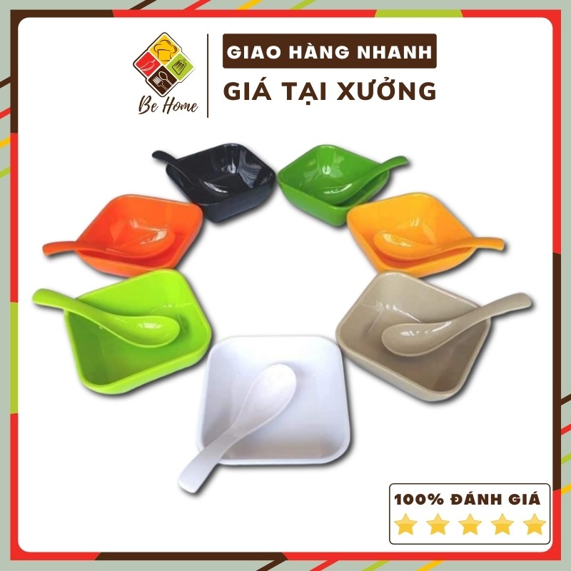 Bát ăn chè hình vuông Fataco nhựa phíp - [Mua 1 tặng 1] [Mua 1 tô tặng 1 thìa ăn chè] - 6 màu BEHOME