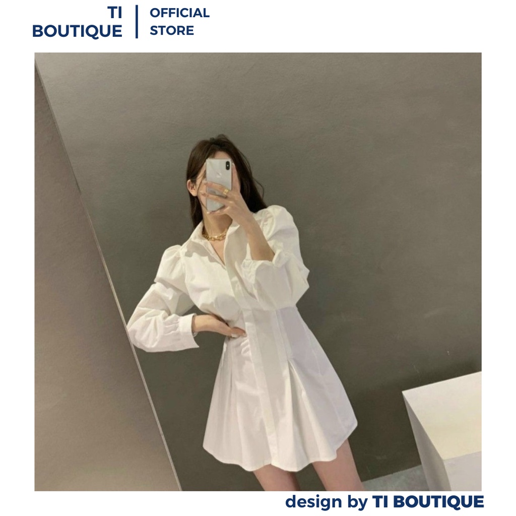 Đầm Nữ Dáng Xinh Cổ Somi Tay Dài Chỉn Chu Cuốn Hút, Đầm Váy Nữ Dáng Ngắn Xòe Màu Trắng Xếp Ly Nhẹ Nhàng