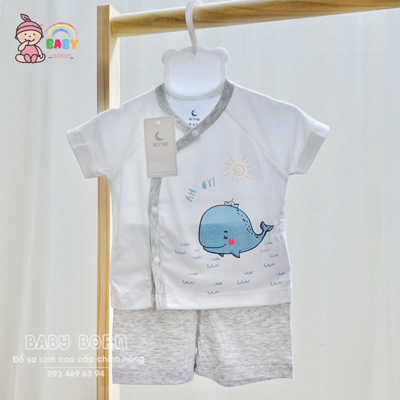 Moon - Bộ ngắn tay cúc lệnh phối hình dễ thương Petit mềm mát, co giãn, thấm hút