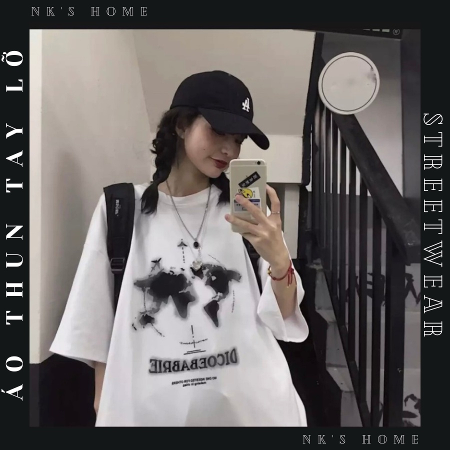 Áo thun tay lỡ unisex cho nam nữ in hình BẢN DO THẾ GIỚI thiết kế phom rộng