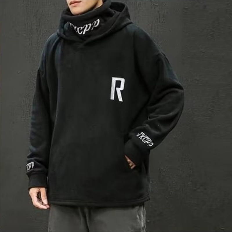 Áo Hoodie Cổ Cao Dài Tay Thêu Họa Tiết Phong Cách Hip Hop Hàn Quốc Thời Trang Nam M-3XL