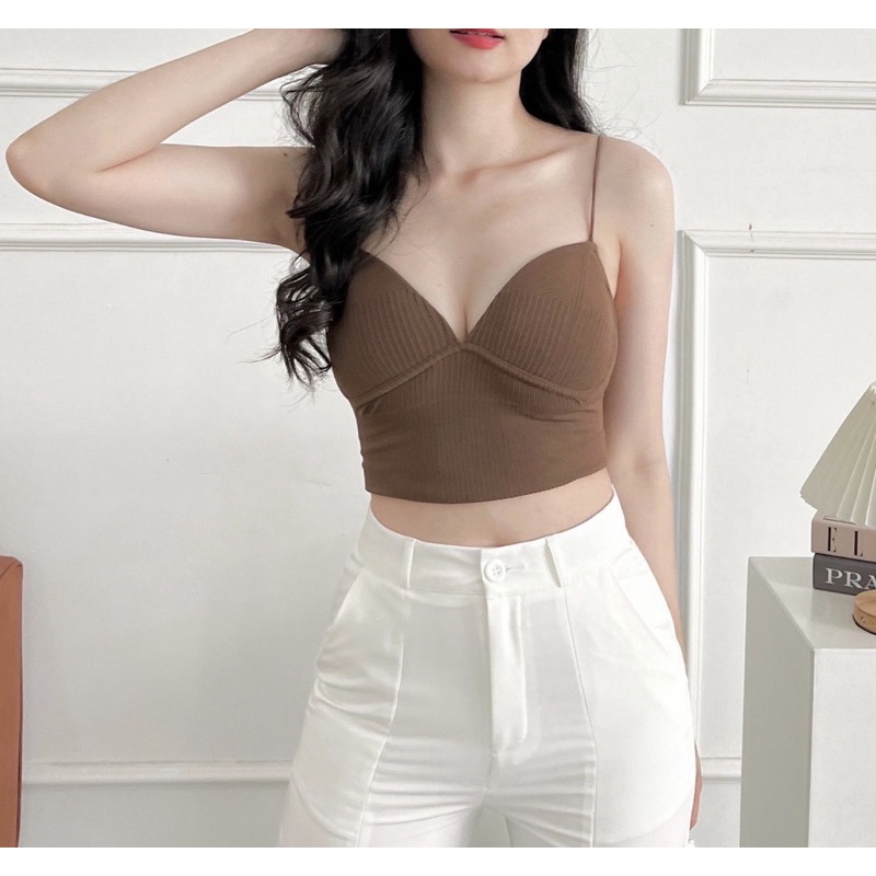 Áo Bra Nữ 2 Dây Mảnh Cổ  chữ V Dáng Lửng Có Đệm Ngực Trẻ Trung , Áo lót không gọng nâng ngực tự nhiên