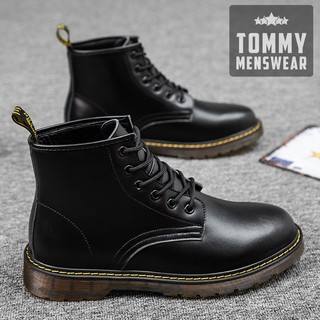 Giày boot nam da bò - tặng tất - giày đốc nam cao cấp cổ lửng men lỳ nam tính gnk14