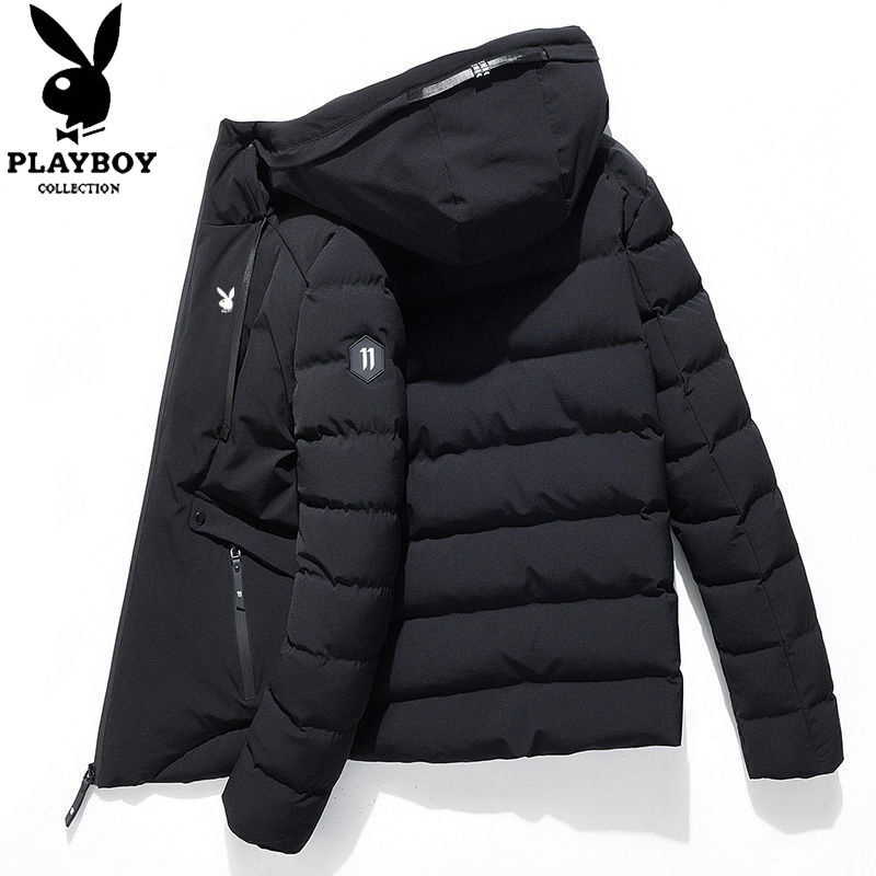 Áo khoác đệm bông Playboy VIP áo khoác nam mùa đông áo khoác đệm bông dày có mũ trùm đầu mới Phiên bản Hàn Quốc của áo k
