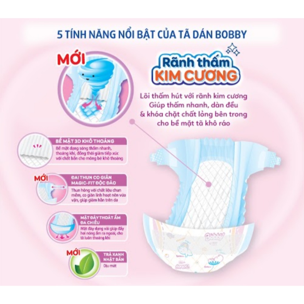 Tã dán Bobby Fresh Siêu thấm - Khô thoáng M76