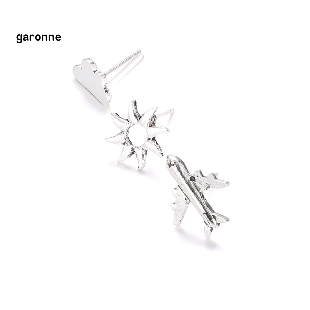 GA_3Pcs/Set Fashion Aircraft Cloud Sun Ear Studs Earrings Women Party Jewelry Gift