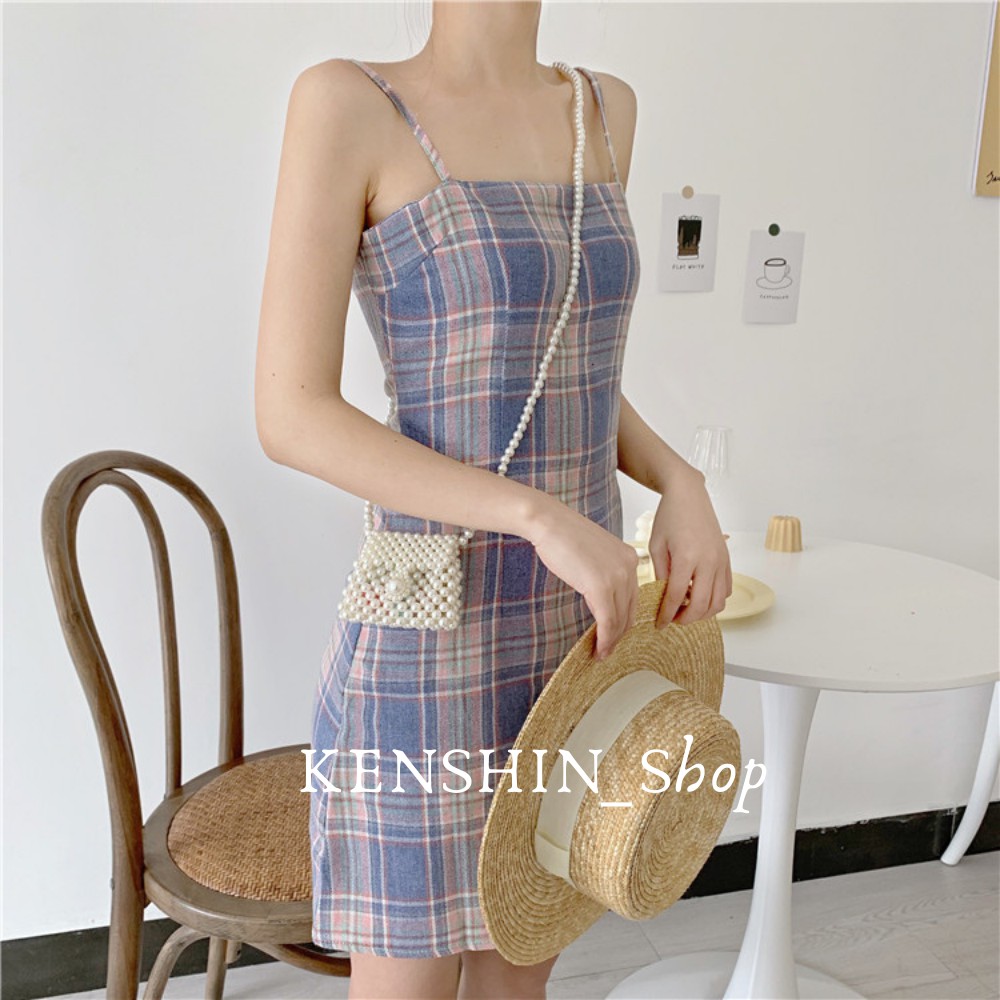 Váy Nữ Kẻ Caro Hai Dây Dáng Ôm KENSHIN_Shop