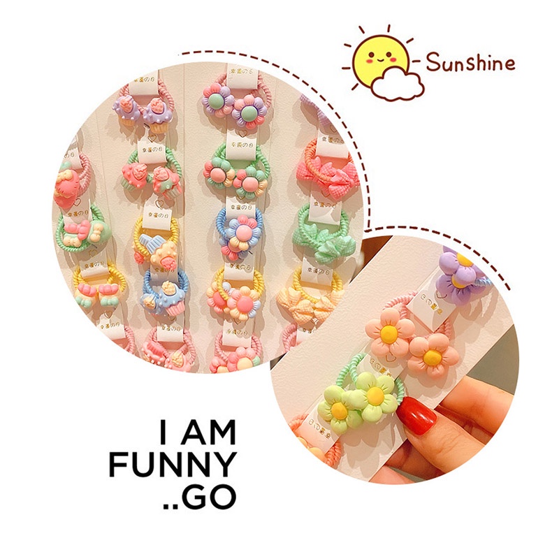 Set 10 dây buộc tóc cao su họa tiết hoạt hình dễ thương cho bé