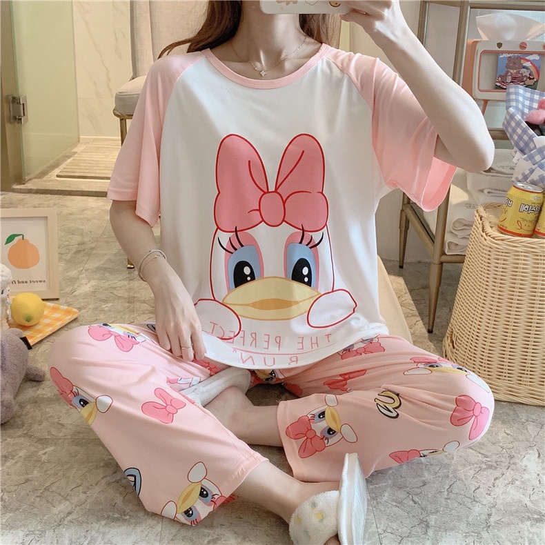 Đồ ngủ nữ bigsize TOZZO quần dài mặc ở nhà mùa hè dễ thương cute chất thun cotton BCD03
