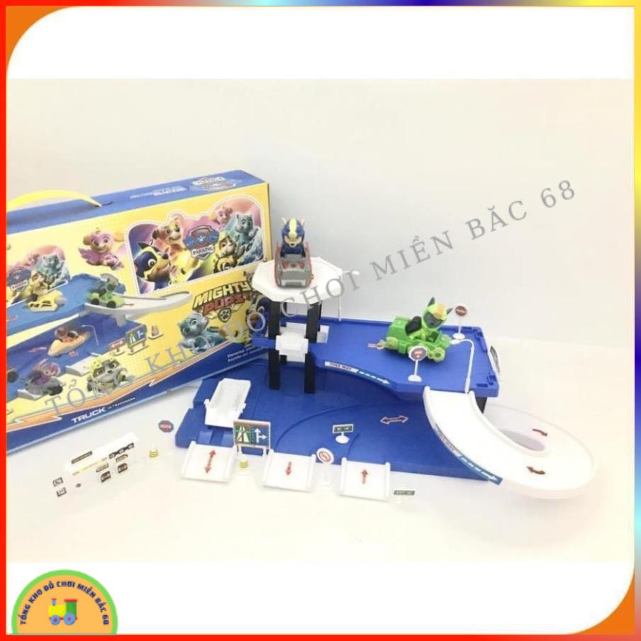 Tháp canh phòng đồ chơi chó cứu hộ Paw Patrol và mô hình lắp ráp cầu trượt bãi đỗ sân bay 2 tầng có thang máy Parkinglot