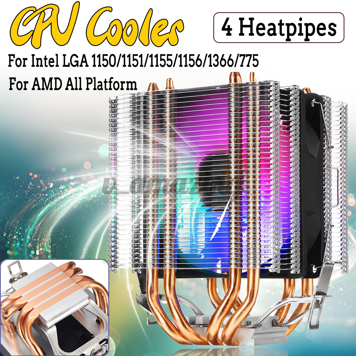 Quạt Tản Nhiệt Cpu Đèn Led Rgb 90mm Cho Lga 775 1155 1156 1150 1366 Amd Va