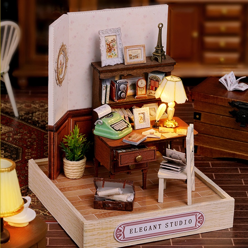 Nhà búp bê lắp ráp có đèn led siêu dễ thương với 4 chủ đề tặng kèm keo và dụng cụ lắp ráp