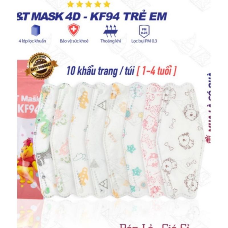 Khẩu Trang Trẻ Em Kf94 Chống Bụi, Kháng Khuẩn, Khẩu Trang Cho Bé Size 1-8 Tuổi