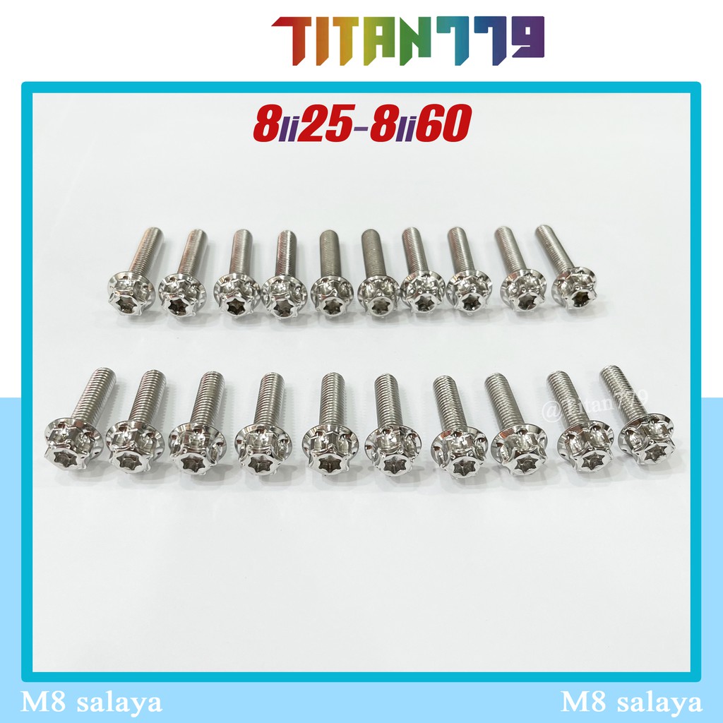 (204) Ốc 8li25 8li30 8li35 8li40 8li50 8li60 Salaya Inox 304 bắt pass heo, gác chân, ti phuộc, chảng 3, treo pô