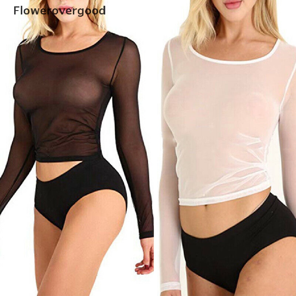 Áo croptop tay dài phối lưới xuyên thấu gợi cảm cho nữ