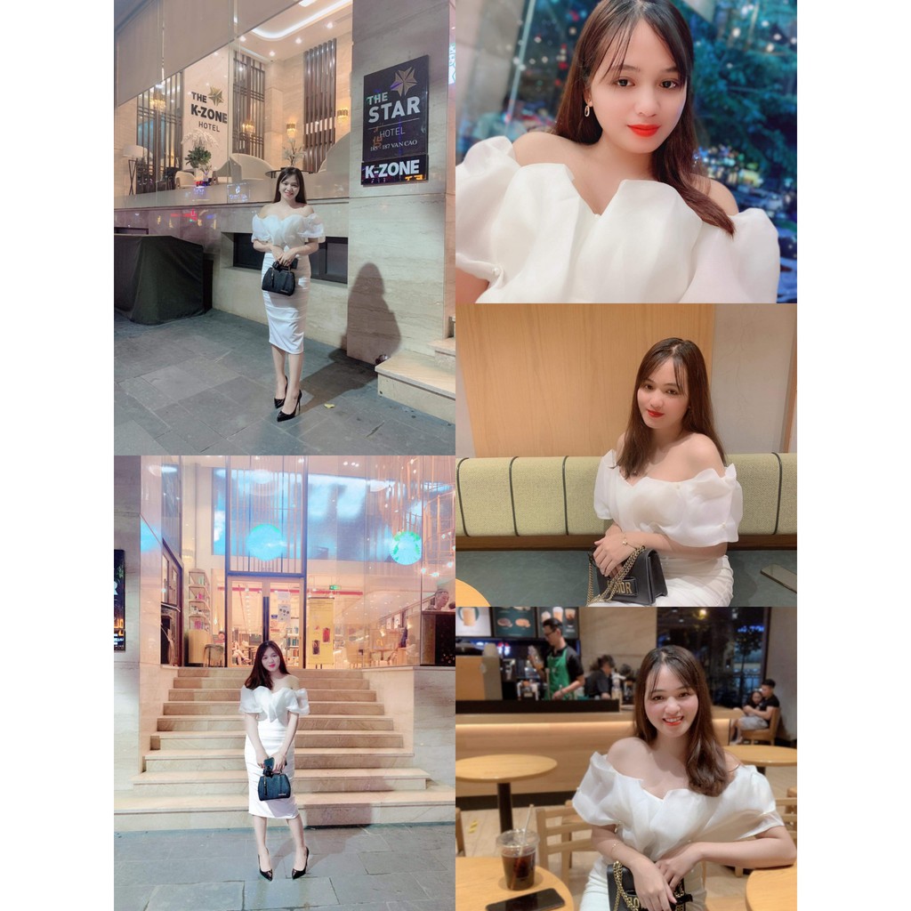 Váy body trễ vai viền bèo kính trắng sang chảnh dự tiệc V1640 ĐẸP HP FASHION