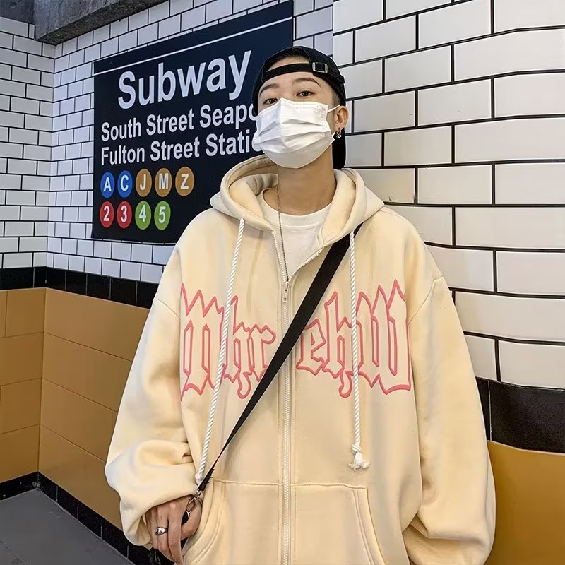 【Ba màu】vintage zip Kaki áo hoodie nam nữ harajuku Nâu áo hoodie form rộng áo khoác nam dây kéo Hiphop áo hoodie nữ