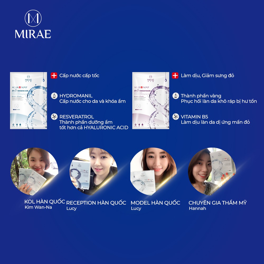 Combo 2 Hộp Mặt Nạ Vit.B - Collagen  Đài Loan Mirae EX 8 Phút Dưỡng Da Cấp Tốc 20g x 5 miếng / Hộp