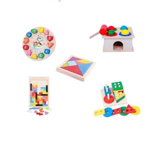 Đồ chơi trẻ em Bộ đồ chơi gỗ Foxi com bo 6 món giáo dục thông minh xâu hạt làm toán Montessori [BABY MAX]