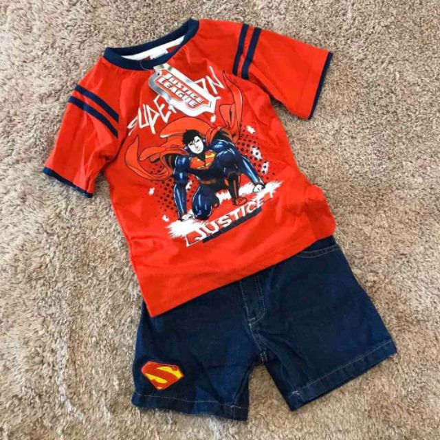 Bộ áo quần jean cộc bé trai hình siêu nhân