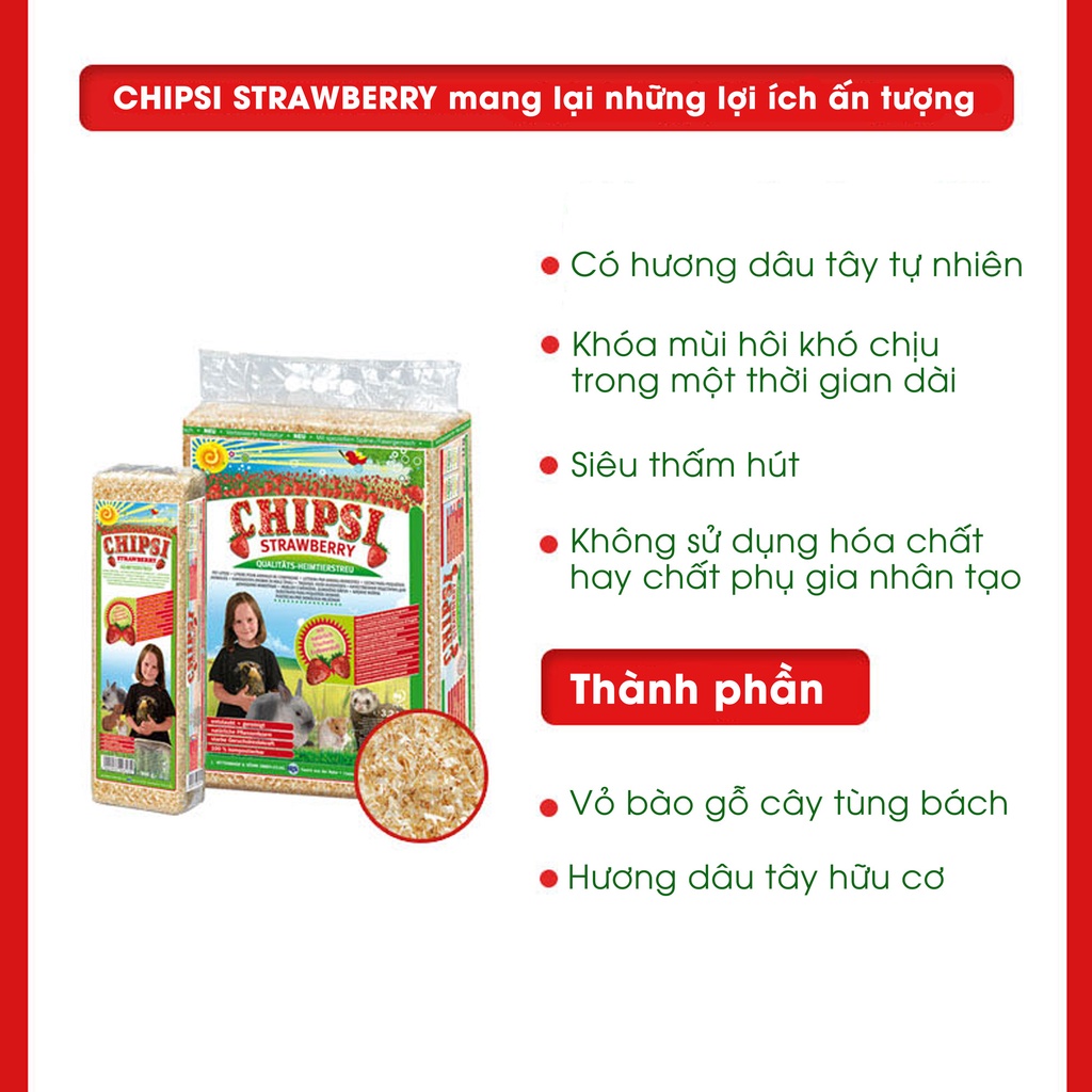 Lót chuồng gỗ cho thú nhỏ Chipsi | 1kg  | Siêu thấm | Khoá mùi hôi | Không bụi | Phân huỷ sinh học