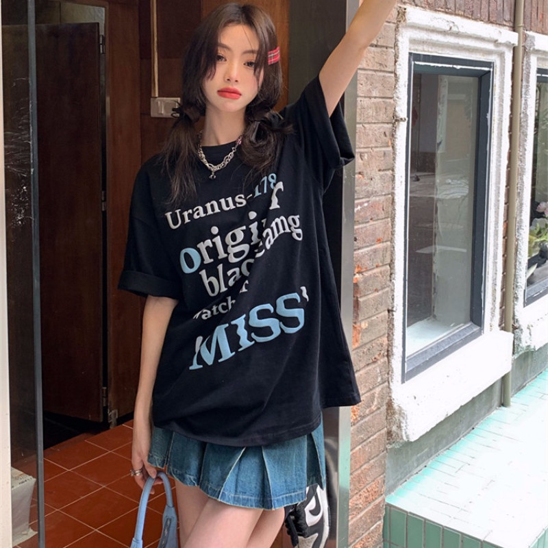 Áo Thun Tay Ngắn Dáng Rộng Hoạ Tiết In Hợp Thời Trang Cho Nữ