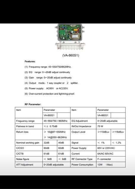 Khuếch đại truyền hình cáp - VA 860