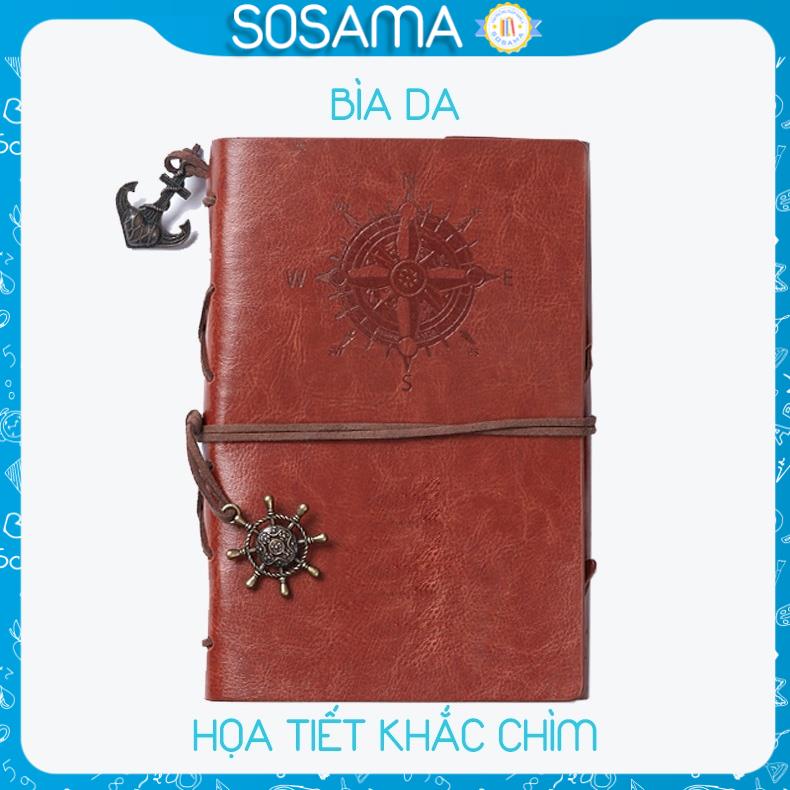 Sổ tay bìa da SOSAMA sổ ghi chép giấy kraft gáy còng họa tiết vintage SN-001044