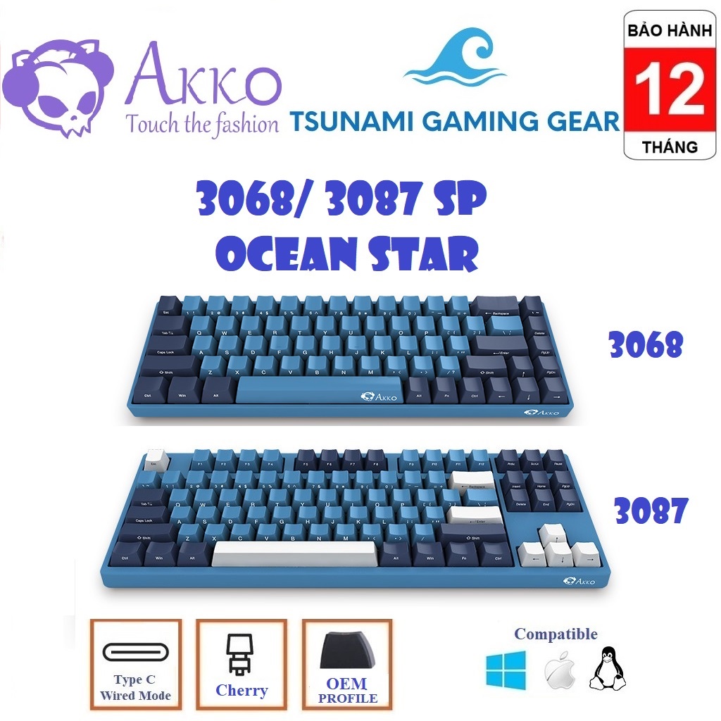 Bàn phím cơ AKKO 3068SP/ 3087 SP Ocean Star Cherry switch Hàng chính hãng