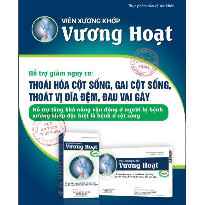 Viên Xương Khớp VƯƠNG HOẠT - Hỗ trợ giảm Thoái hóa cột sống, Gai đốt sống, Thoát vị đĩa đệm, Đau vai gáy Hộp 20 viên