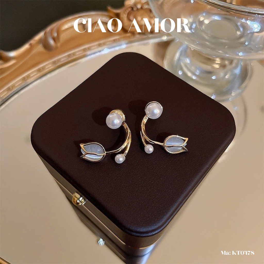 Khuyên tai nữ, Bông tai nữ bạc 925 vành tai hoa sen thanh lịch Trang sức Ciao Amor - KT0478