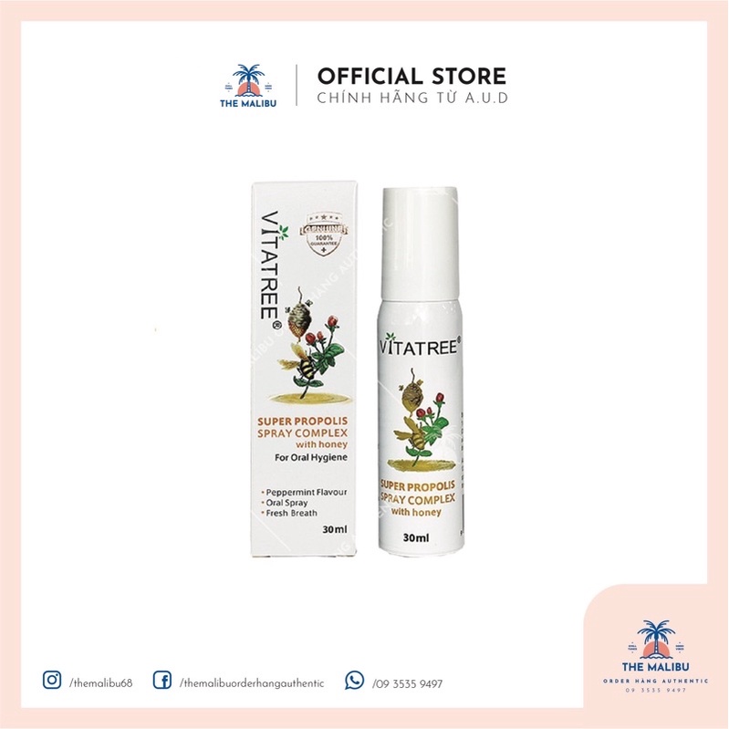 Chai xịt giảm đau họng keo ong Vitatree 30ml