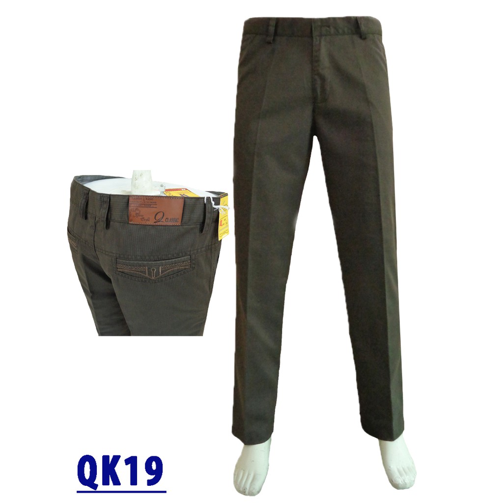 Quần kaki trung niên ống rộng vải in màu nâu QK019