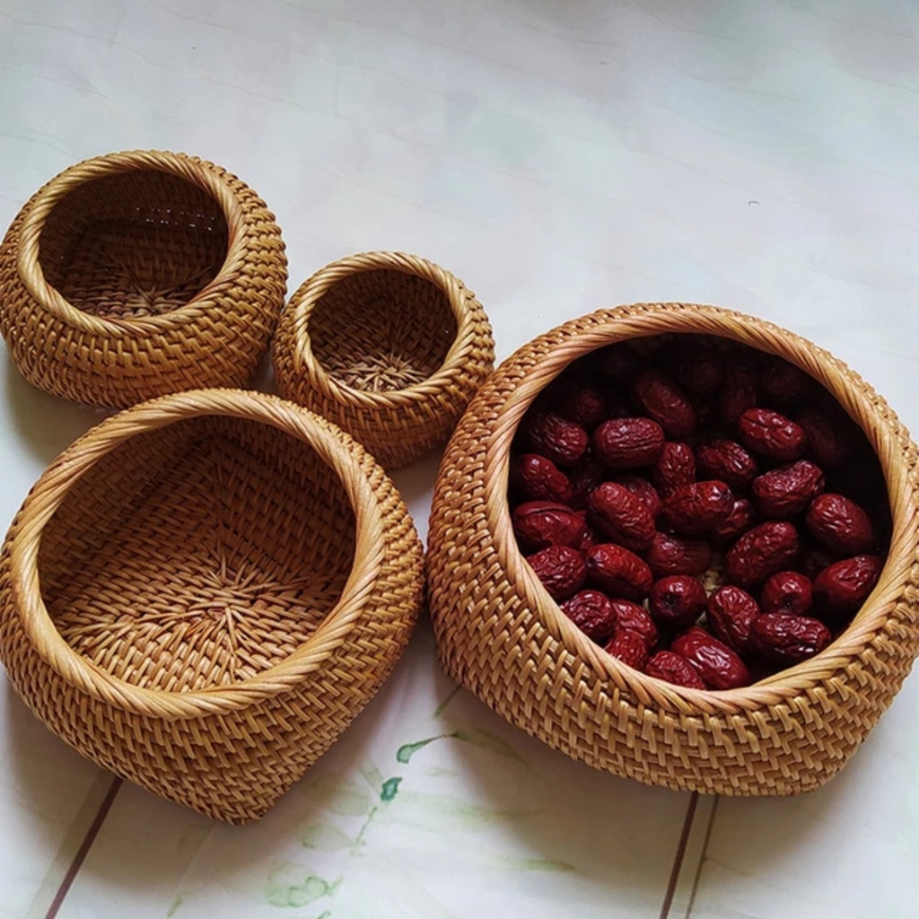 Bộ 3 hũ mây đựng bánh kẹo, kim chỉ, trang trí nhà cửa, decor đẹp