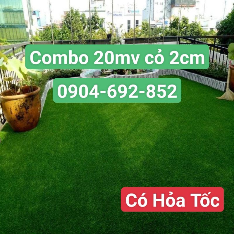 Combo 20 m2 ( khổ 2x10md) Thảm cỏ nhân tạo 2cm đế bạt không bụi đen