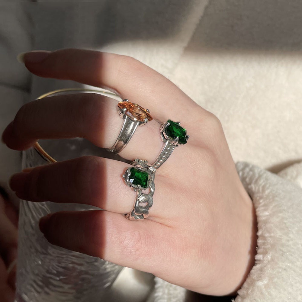 Nhẫn Đeo Tay Kim Loại Màu Xanh Lá Phong Cách Vintage Thời Trang