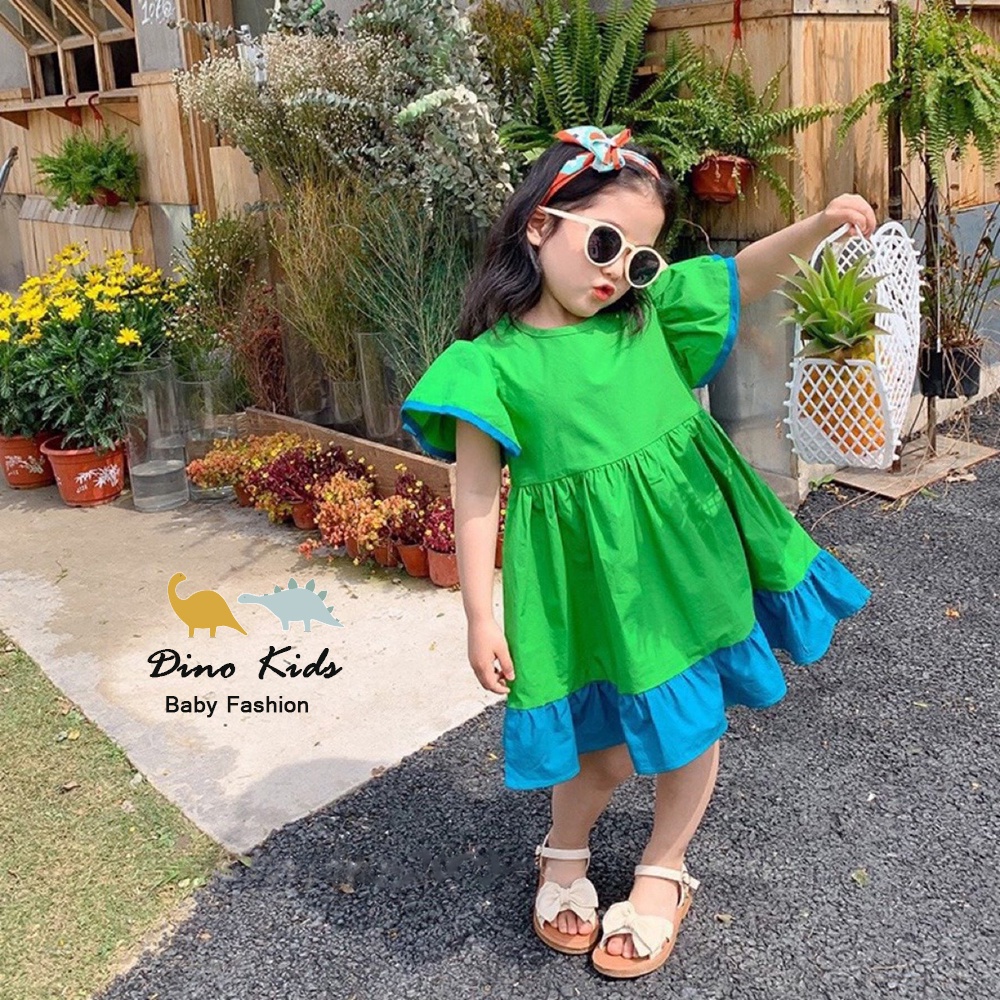 Váy babydoll chất thô mềm cho bé gái, váy thô bồng bềnh đuôi cá phối màu xanh dương lạ mắt cho bé