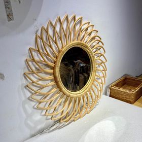 Gương treo tường decor bằng mây tròn/Gương mây tròn treo tường