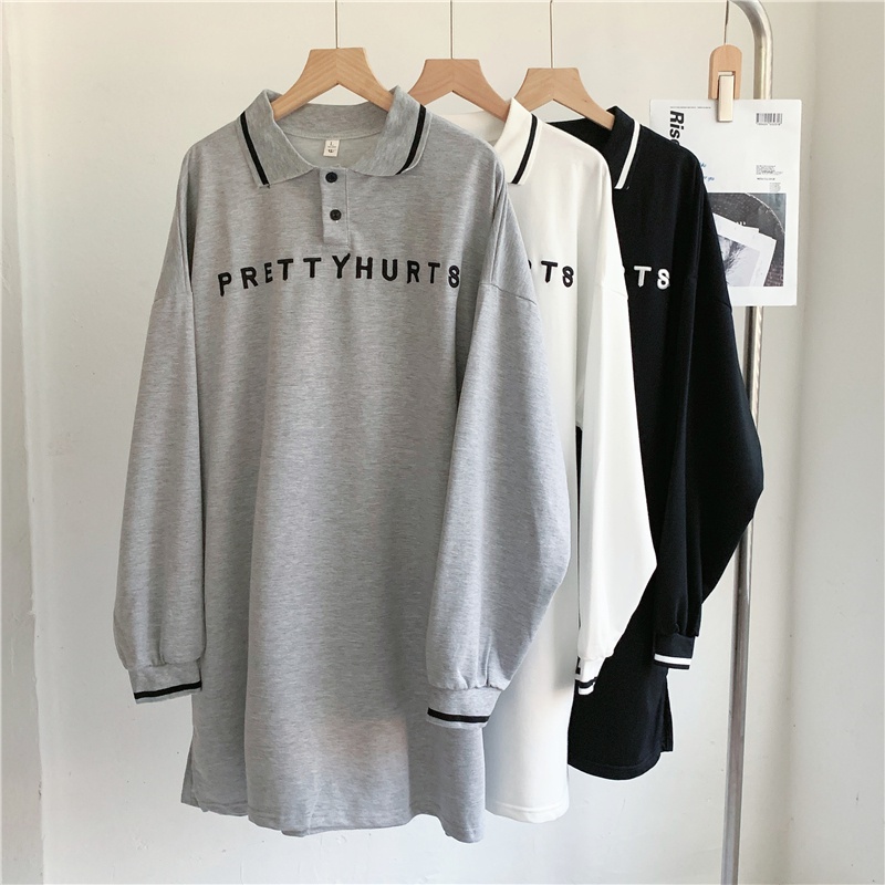 Áo Thun Polo Tay Dài Dáng Rộng Thêu Chữ Thời Trang Mùa Thu Mới Cho Nữ