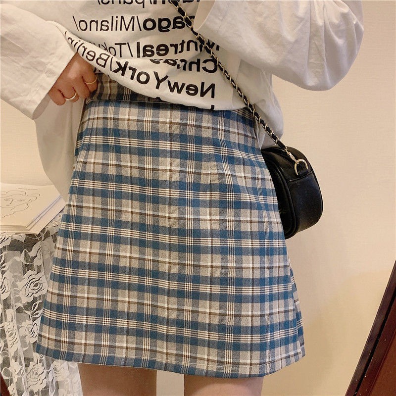 Korean fashion high-waisted plaid short skirt for women