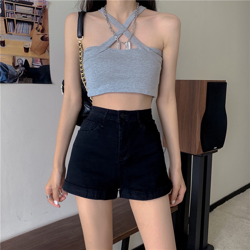 Quần Short Nữ kaki Cạp Cao Lật Lai Thời Trang cao cấp