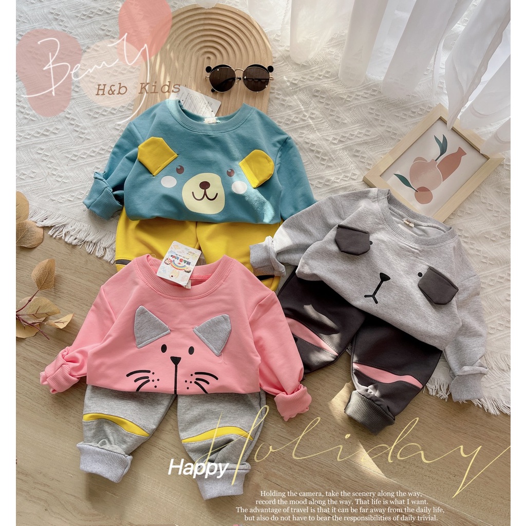 Bô quân áo bé trai dài tay chất liệu da cá ấm áp cho bé 10-20kg, bộ quần áo dài tay thể thao cho bé