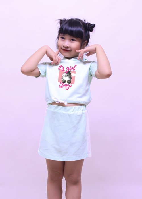 Bộ quần áo thun thới trang Jadiny cho bé bé gái màu xanh ngọc