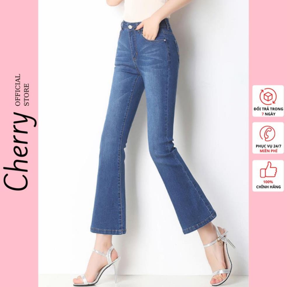 Quần jean nữ loe lửng lưng cao co giãn phong cách Hàn Quốc, quần bò nữ ống loe cạp cao chất xịn cao cấp CHERRY T026 ! '