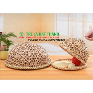 Lồng bàn tre đan hoa thị họa tiết đẹp hình chóp nhọn size 35cm
