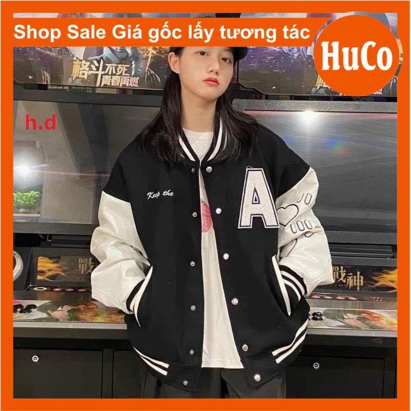 áo khoác bomber chữ A tay trắng chất gió 1 lớp form chuẩn ảnh freesize unisex nam nữ mặc được dưới 55kg | BigBuy360 - bigbuy360.vn